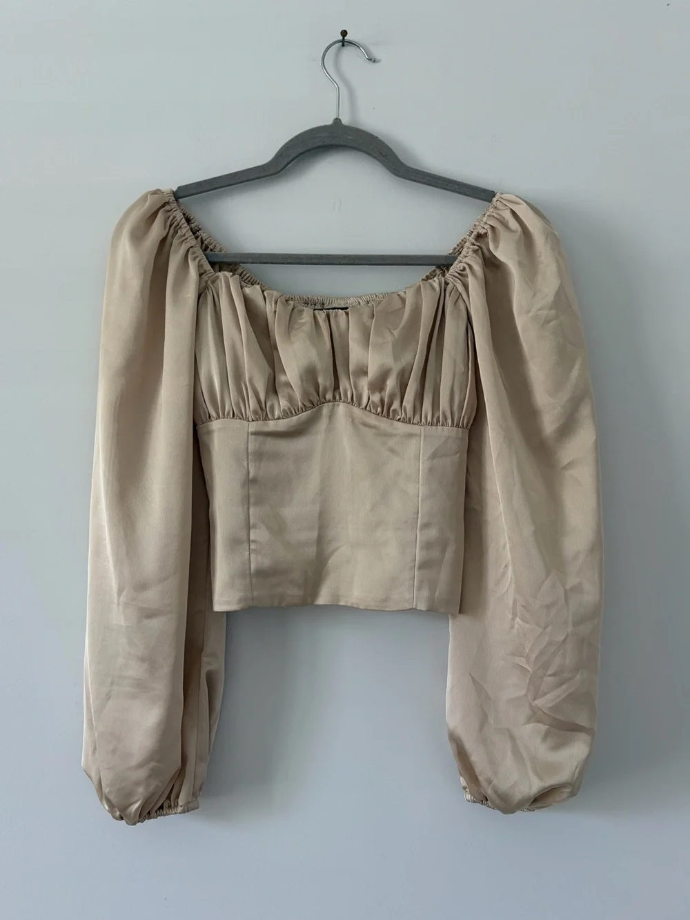 Abercrombie & Fitch Champagne Puff Long Sleeves Peasant Boho Satin Blouse Top S
